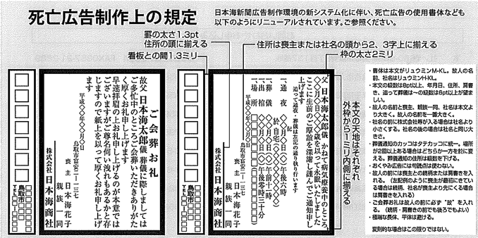 日本海新聞死亡広告制作規定